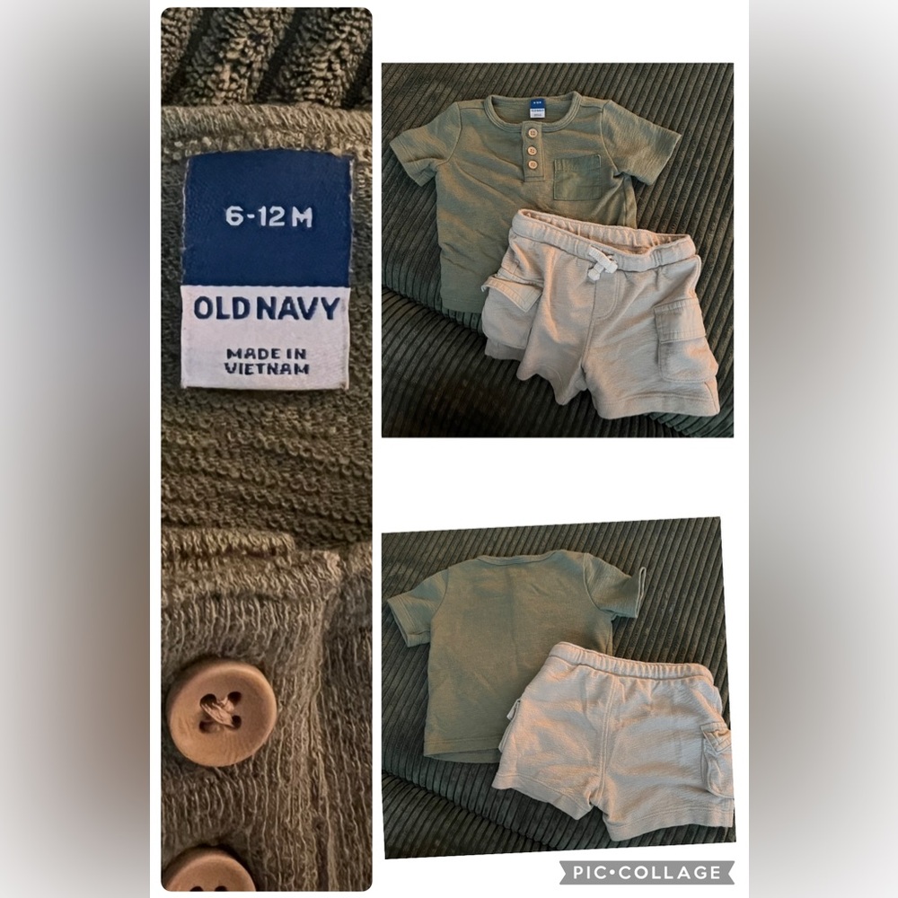 Old Navy Baby Boys Green and Beige Shorts Set 6-12m